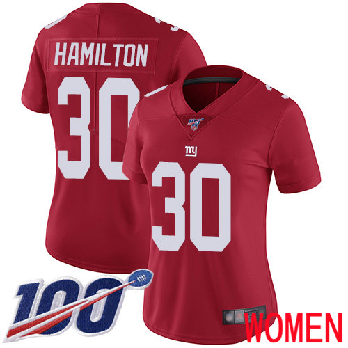 Women New York Giants #30 Antonio Hamilton Red Limited Red Inverted Legend 100th Season Football NFL Jersey